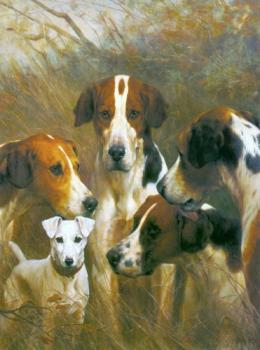 Thomas Blinks : Foxhounds and a Hunt Terrier
